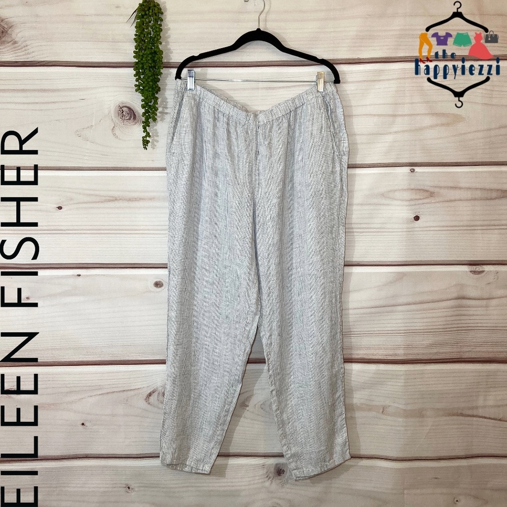 Eileen Fisher Organic Linen Club Check Pants L